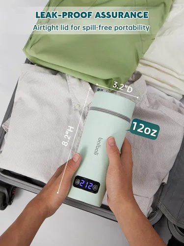 Vista 5 de balbali Hervidor de viaje de doble voltaje 100-250 V – Hervidor de agua portátil de 12 onzas/calentador/calentador para agua hirviendo – Hervidor