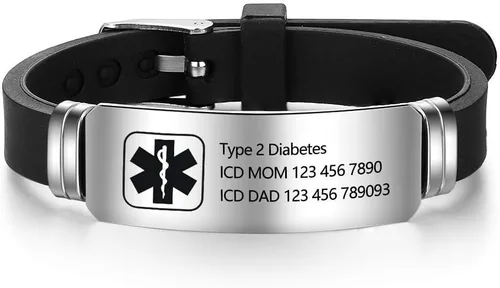 Vista 100 de OPALSTOCK Pulseras médicas personalizadas de silicona ajustable para identificación de emergencias, grabado gratuito, 9 pulgadas, resistente al