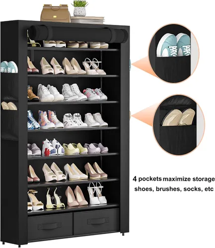 Vista 4 de OYREL Zapatero alto a prueba de polvo, organizador de zapatos de gran capacidad de 8 niveles, 32-40 pares de zapatos