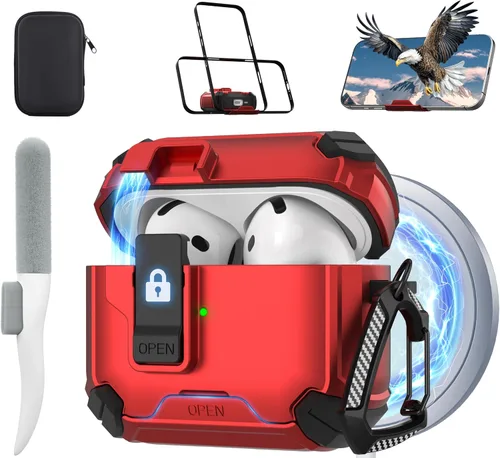 Vista 49 de Maxjoy Funda protectora para AirPods 4 2024, funda protectora para AirPods de 4ª generación con bloqueo automático, compatible con MagSafe, Verde
