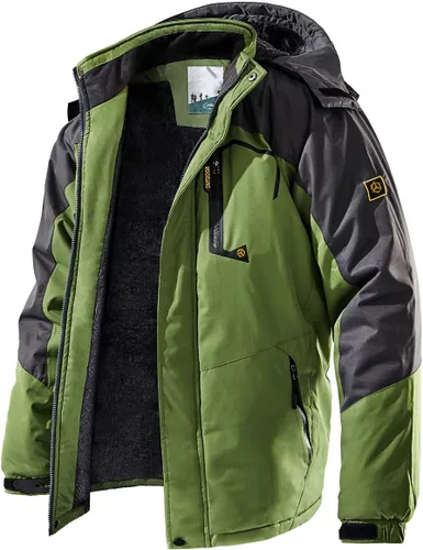 Vista 16 de Chaqueta de esquí para hombre, de invierno, con forro polar cálido, impermeable, cortavientos, con capucha, para montaña, senderismo, nieve y lluvia
