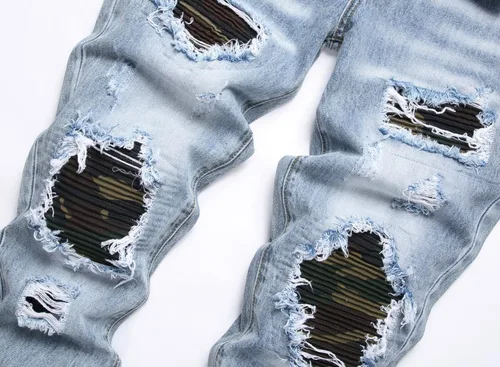 Vista 3 de OIIIO Pantalón vaquero de pierna recta rasgados para hombre