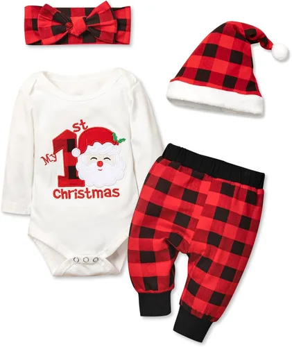 Vista 7 de Conjunto de 4 piezas de traje de Navidad para bebé, niña, niño, Año Nuevo, 4 piezas Negro 2