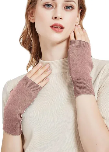 Vista 3 de NOVAWO guantes mitones sin dedos, con agujero para dedo pulgar, cálidos, 100% casimir, para hombre y para mujer