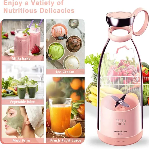 Vista 4 de Licuadora portátil de jugo, licuadora de jugo fresco, exprimidor eléctrico portátil inalámbrico de 11.8 fl oz, licuadora de jugo fresco portátil