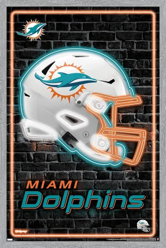 Vista 16 de Trends International NFL Miami Dolphins - Póster de pared con casco neón 23, 22.4 pulgadas de largo x 14.7 pulgadas, versión enmarcada en madera
