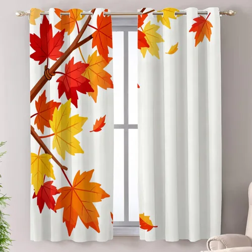 Vista 57 de Shrahala Orange Autumn Autumn Blackout Curtain Tiers, Fall Kitchen Valance Light Blocking Tier Drapes with Rod Pocket, 2 Pack 26 X 24 in