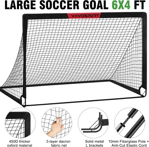 Vista 3 de VAVOSPORT Portería de fútbol, 2 porterías de fútbol para niños de 6 x 4 pies para patio trasero, red de fútbol portátil desplegable
