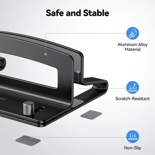 Vista 4 de TECKNET Soporte vertical para laptop, soporte ajustable de aluminio para laptop (hasta 17.3 pulgadas), soporte vertical que ahorra espacio con Black