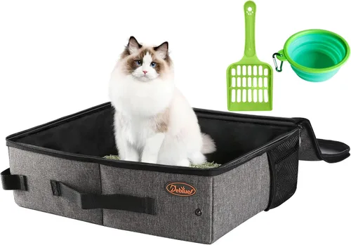 Vista 10 de Deblue Caja de Arena Portátil de Viaje para Gatos con Tapa, A Prueba de Fugas y A Prueba de Agua, Caja de Arena Ligera para Gatos para Carro, Viaje