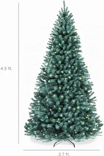 Vista 2 de Best Choice Products Árbol de Navidad de abeto azul preiluminado, decoración artificial con bisagras completas, 100 luces incandescentes blancas