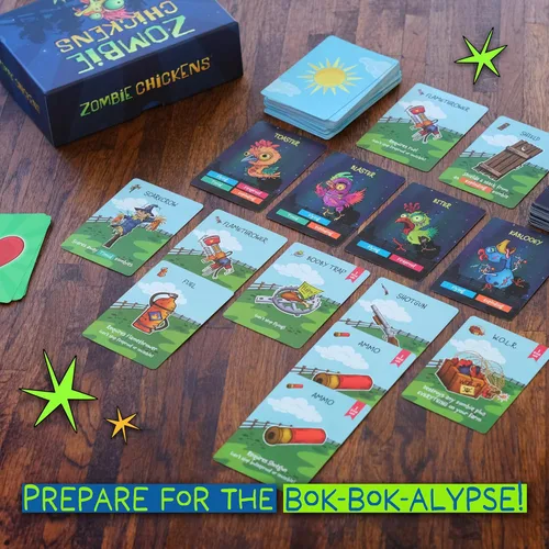 Vista 3 de Zombie Chickens - Divertidos juegos de cartas familiares para adultos, adolescentes y niños - Juego de zombis de supervivencia, 3 formas de jugar