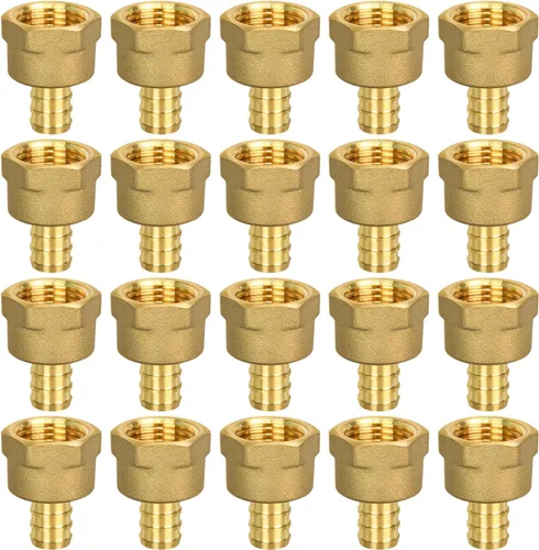 Vista 8 de Paquete de 5 accesorios de codo de oreja, PEX 1/2" x 1/2" NPT hembra adaptador roscado de crimpado, latón, puerto completo para tuberías PEX