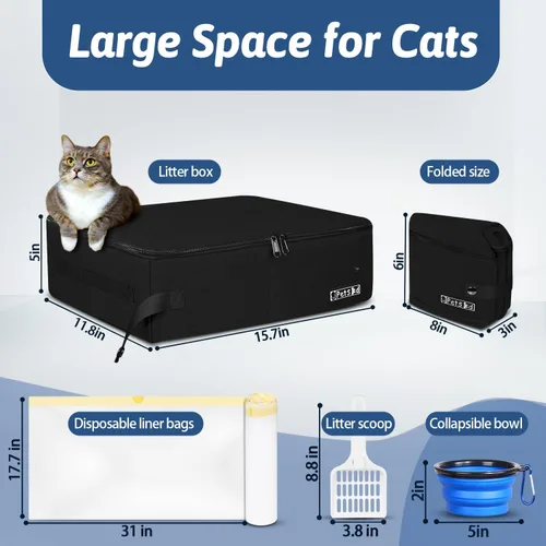 Vista 2 de Arenero portátil para gatos de viaje de Petskd con tapa y 10 bolsas desechables, a prueba de fugas y plegable, artículos de viaje esenciales