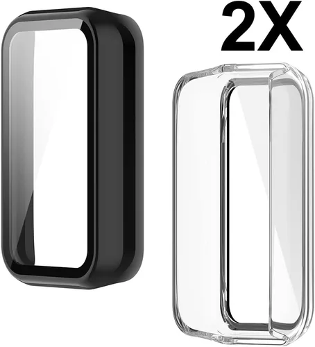 Vista 7 de [Paquete de 2] Funda con protector de pantalla de vidrio templado compatible con Amazfit Band 7, dureza 9H, 360°, ultrafina, funda protectora de PC