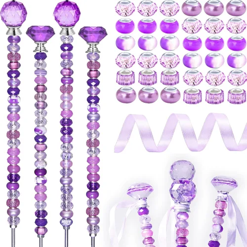 Vista 17 de 300 piezas de estacas de jardín DIY Kit de varitas de hadas de jardín, coloridas con agujero grande, perla de cristal de diamante, tapón superior
