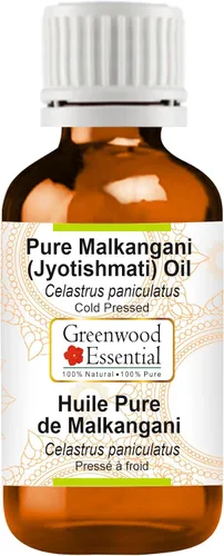Vista 5 de Greenwood Essential Aceite puro de Malkangani (Malkangni/Jyotishmati) (Celastrus paniculatus) con cuentagotas de vidrio prensado en frío 0.2 fl oz