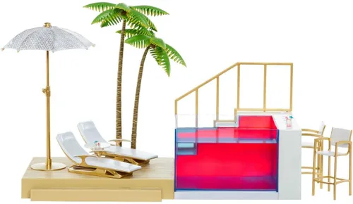 Vista 3 de Set de Juego de Cambio de Color de Rainbow High: Piscina Multicolor Iluminada 7 en 1, Sombrilla Ajustable y Accesorios de Piscina. Se adapta a 7