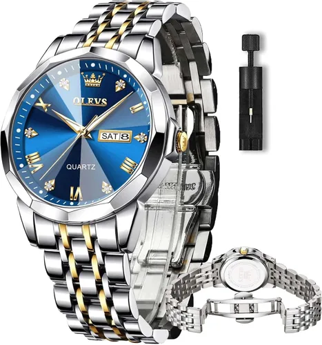 Vista 9 de OLEVS Relojes para hombre, de lujo, para negocios, analógicos, de cuarzo, relojes de pulsera para hombre con correa de malla de acero inoxidable