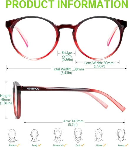 Vista 3 de K KENZHOU Blue Light Blocking Glasses Women Round Rim Frame Eyeglasses