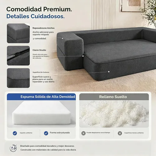 Vista 4 de HonTop Sofá Cama Plegable Moderno de 10 Pulgadas con Espuma Viscoelástica, Sofá Futón Completo Silla Reclinable para la Sala de Estar, Colchón