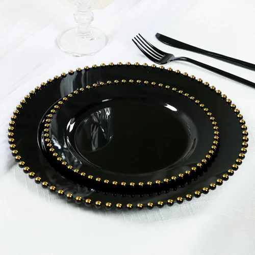 Vista 15 de Efavormart - Paquete de 10 platos de postre de plástico transparente rubor con borde de cuentas, platos redondos desechables para ensalada, 8