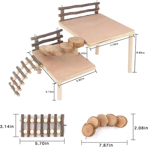 Vista 7 de Juguetes de escalada de hámster, accesorios de jaula de juguetes, plataforma de actividades de dos niveles para hámster con puente, juguetes