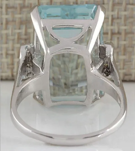 Vista 4 de LVSHI Anillo vintage de plata 925 con piedras preciosas de aguamarina para mujer, circonita cúbica, joyería de boda, regalo talla 6-11 (talla 7)