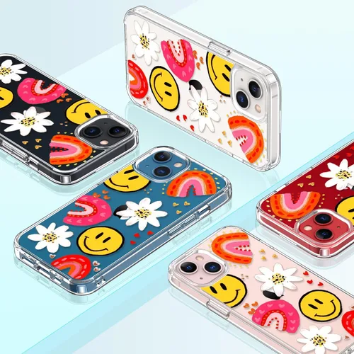 Vista 7 de Funda para iPhone 13 con protector de pantalla, transparente con diseño floral para niñas y mujeres, a prueba de golpes, con funda de parachoques