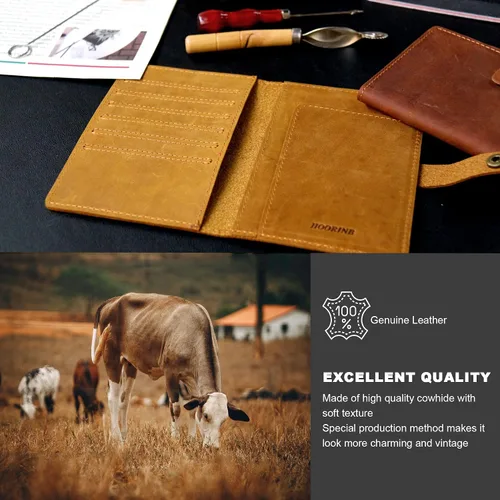 Vista 3 de Funda de cuero de grano completo para pasaporte para hombres y mujeres, cartera de pasaporte y tarjetero de vacuna, funda para pasaporte, cartera