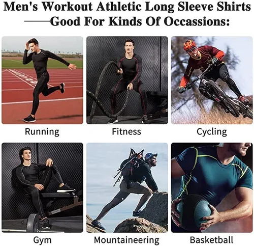 Vista 5 de EARGFM Camisetas deportivas de compresión de manga larga para hombre, para correr, entrenamiento, capa base elástica, camisetas deportivas frescas