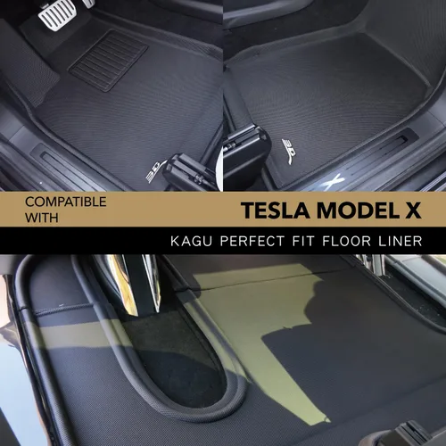 Vista 2 de 3D MAXpider Alfombrilla Kagu de ajuste personalizado (negro) compatible con Tesla Model X no plegable de 6 asientos 2016-2021 - Juego completo