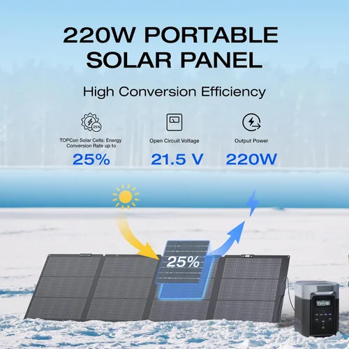 Vista 2 de EF ECOFLOW Panel solar portátil de 220 vatios, celda solar de tipo N de alta eficiencia de conversión del 25%, panel solar plegable NextGen