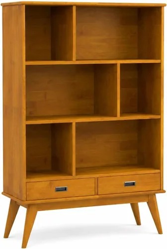 Vista 16 de SIMPLIHOME Draper - Estantería de madera maciza de 64 pulgadas de alto Rubio