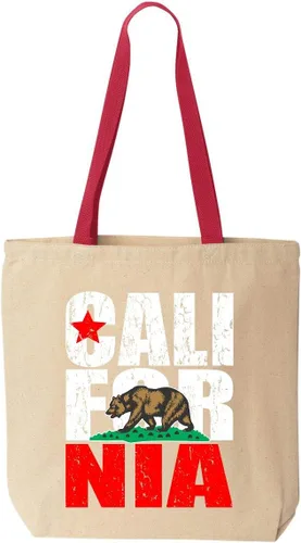 Vista 9 de shop4ever Bolso de compras reutilizable de lona de algodón con diseño de bandera de oso de California, mango