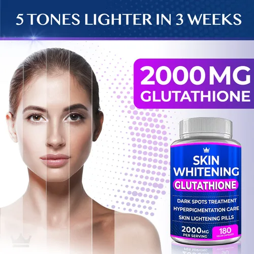 Vista 5 de Píldoras blanqueadoras de glutatión – 180 cápsulas de 2000 mg de glutatión – Suplemento eficaz para aclarar la piel – manchas oscuras, melasma