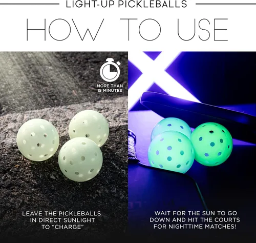 Vista 7 de Franklin Sports Pelotas de pickleball que brillan en la oscuridad al aire libre – Pelotas de pickleball iluminadas para pickleball nocturno
