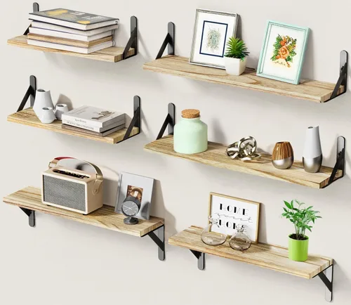 Vista 8 de AMADA HOMEFURNISHING - Juego de 6 estantes de pared, estantes flotantes de madera para decoración, estilo rústico de granja para dormitorio