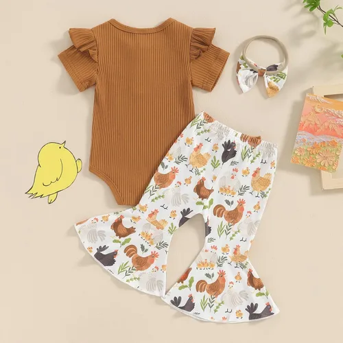 Vista 46 de Sejardin Ropa de verano para bebé y niña, recién nacida, manga corta, con letras, mameluco elástico con diadema
