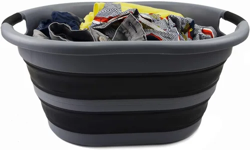 Vista 5 de SAMMART Cesta plegable de plástico para lavandería de 36L (9.5 galones) - Tina ovalada - Contenedor/organizador plegable - Tina de lavado portátil