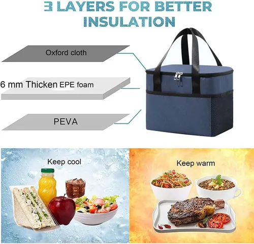 Vista 5 de Lonchera para mujeres y hombres, bolsa de almuerzo aislada con contenedor enfriador de gran capacidad y bolsillo de malla para trabajo, oficina