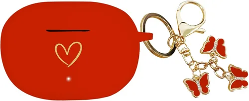 Vista 11 de Compatible con Beats Studio Buds 2021, funda de silicona suave con patrón de corazón dorado para Beats Studio Buds con bonito llavero de mariposa