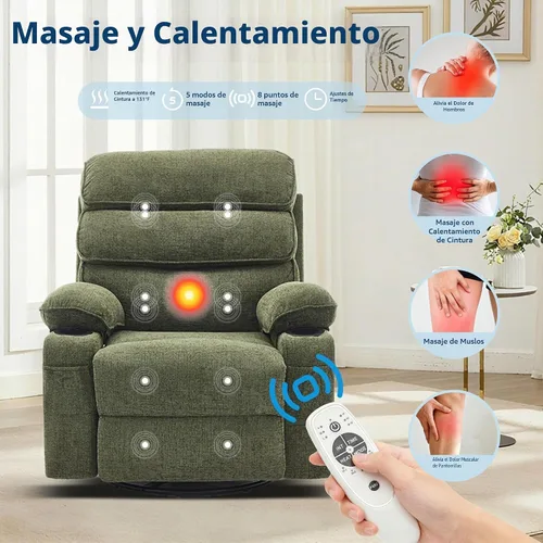 Vista 6 de Garvee Silla reclinable giratoria de 360° con bolsillos laterales, tela de Verde- lino