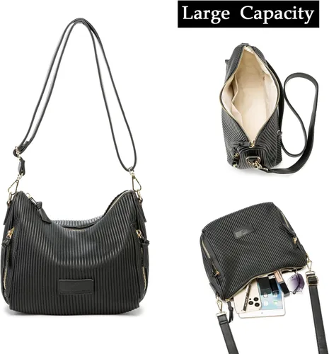 Vista 3 de Bolso de hombro para mujer, de cuero, plisado, informal, a la moda, bolso hobo