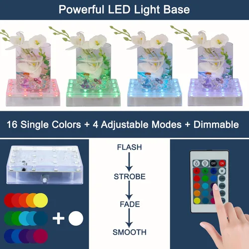 Vista 2 de LARDUX Base de luz LED cuadrada con control remoto, pantalla multicolor de 5 pulgadas, base de luz de pedestal para jarrón de torre Effiel, base