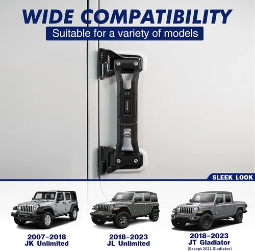 Vista 10 de Pedal plegable de bisagra de puerta compatible con Jeep Wrangler JK JL JLU Gladiator JT 2007-2023, excepto Gladiator 2021: aleación de aluminio