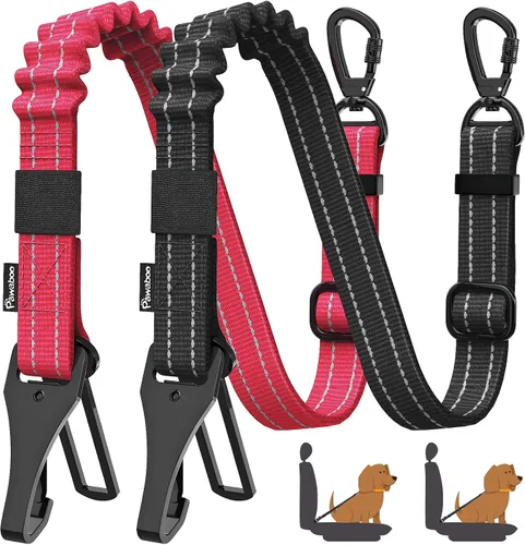 Vista 12 de Cinturón de seguridad para perros Pawaboo para coche, cinturón de seguridad para mascotas con reposacabezas y doble correa, 360° sin enredos para 2