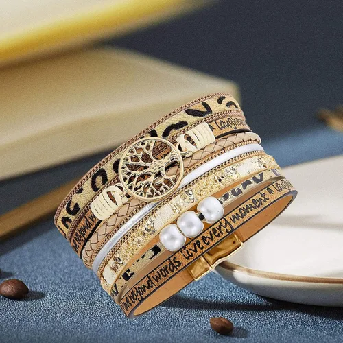 Vista 5 de Pulseras inspiradoras de cuero con árbol de la vida para mujeres, regalos de joyería para adolescentes y niñas, Metal, Circonita cúbica
