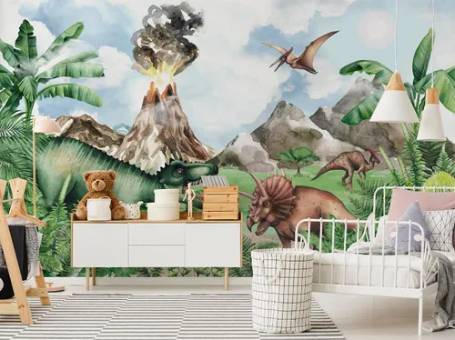 Vista 6 de Murwall Kids Dinosaur Wallpaper Cute Jurassic World Wall Mural