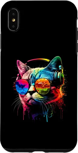 Vista 7 de Funda divertida para iPhone 15 DJ Cat con gafas de sol, auriculares y música